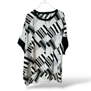 6TH & LN LANE BRYANT XL Black & White Chiffon Blouse Geometric Women's Top (A90)